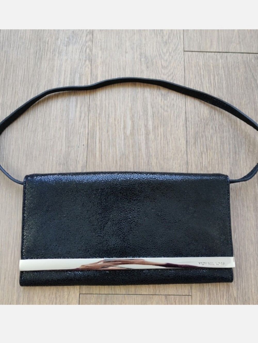 Michael Kors Tilda Clutch Sparkly Embossed Black Leather Flap Bag